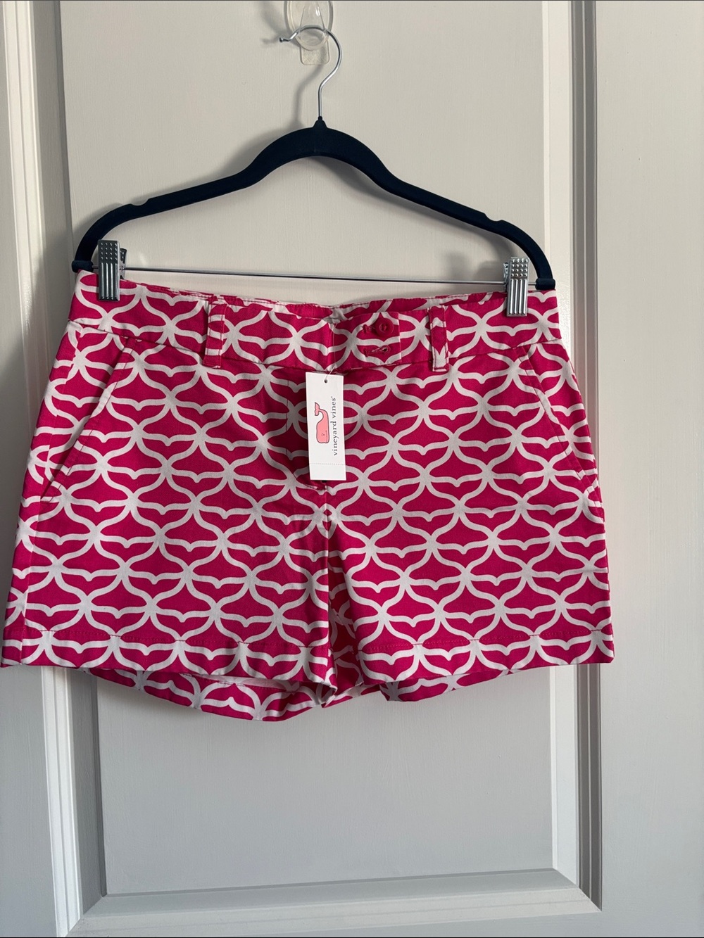Vineyard Vines Pink and White Geometric Print Bermuda Shorts